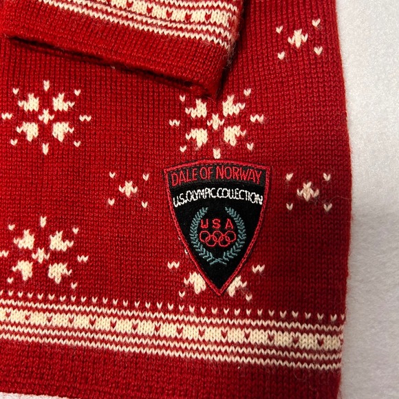 Dale of Norway US Olympic Collection Red Wool Nordic Snowflake Quarter Zip Small - Picture 8 of 16